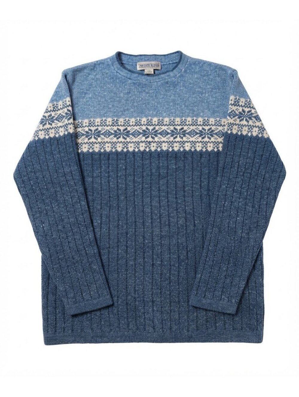 Vintage Private Eyes Blue Fair Isle Nordic Crewneck Sweater L USA Made